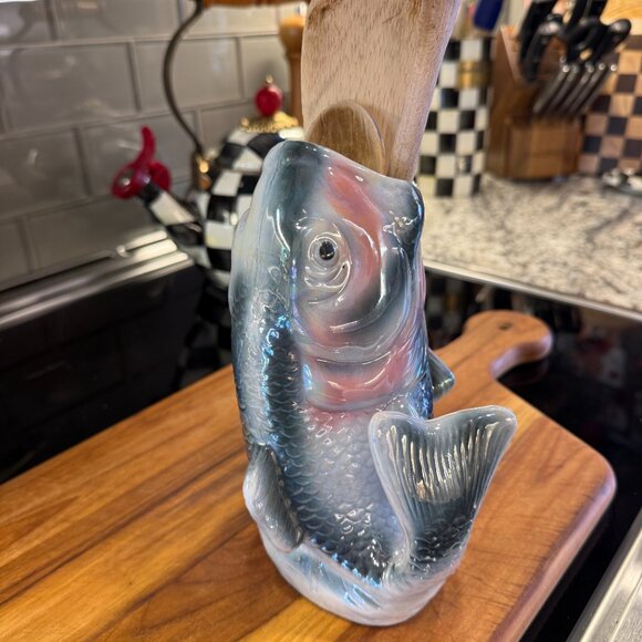 Vintage Large Mouth Bass Vase Iridescent - Picture 10 of 17